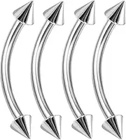 [bodyjewellery] 4pcs 14g Curved Barbell Septum Cartilage Earring Eyebrow Nose Lip Tragus Rook Daith Conch Stud Steel 4mm Spike Pick Size