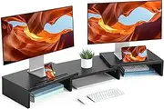 Dual Monitor Stand Riser with 3 Shelves, Adjustable Length and Angle, Ideal for PC, Computer, Laptop