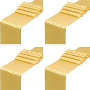 SiinvdaBZX 4 Pcs Gold Satin Table Runner 12 x 108 inches Long, Bright Smooth Satin Wedding Table Runner Decorations for Birthday Parties, Buffet, Banquets, Graduations, Engagements