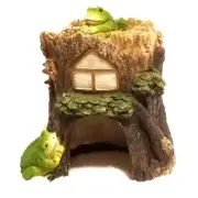 LED Solar Powered Resin Frogs Outdoor Patio Decor Statue on Tree Stump 6 " Tall