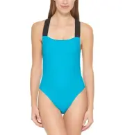 DKNY Women's Logo Cross-Back One-Piece Swimsuit Tropical XL