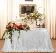 MXSEY Silver Sequin Tablecloth Rectangle - Seamless 60x95Inch