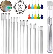 Large-Eye Needles for Hand Sewing, 50pcs Premium Large Eye Sewing Needles with Threaders and Storage Tube 5 Size Large Eye Pointed Stitching Needles for Stitching Crafting Projects and Embroidery