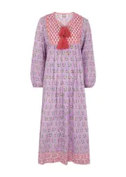 SZ Blockprints Kitty Printed Cotton Midi Dress - Lilac - S S