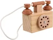GARIOUANS Retro Wooden Boys and Girls Telephone Vintage Playhouse Toys Pretend Play Toy Phone Rotating Dial for Toddlers Roleplay Fun