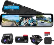 PORMIDO Triple Mirror Dash Cam 12" with Detached Front and In-Car Camera,Waterproof Backup Rear View Dashcam anti Glare 1296P IPS Touch Screen,Starvis Night Vision,Gps,Parking Assistance