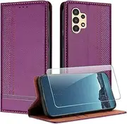 [JayModCase] Case for Samsung Galaxy A13 4G / 5G / A04S and Screen Protector, Premium Leather Flip Case with Card Slots, Stand, Shockproof, Magnet, Mobile Phone Case for Samsung A04S - Purple