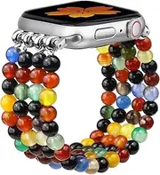 [Newlibery] Natural Stone Bracelet Beaded-Bands Women Compatible with Apple Watch 38/40/41/42/44/45/46/49mm Feminine Cute Handmade Elastic Stretch Strap for iWatch Series 10/9/8/7/6/5/4/3/2/1/SE/Ultra