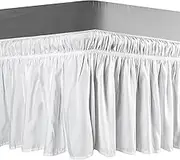 RAINFLOW Bed Skirt - Easy Wrap Around White Microfiber Bed Skirt with Elastic Belt,Wrinkle and Fade Resistant,Easy to Install,Machine Washable,Queen Size 15 Inch Drop
