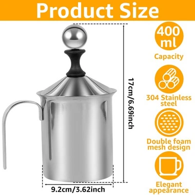 Manual Milk Frother 400ML 304 Stainless Steel Hand Pump Milk Foamer with tydvu