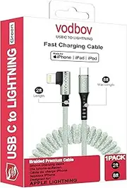 Coil Lightning to USB-C Cable 8ft to 2ft 90 Degree Right Angle Ultra-Strong Mfi Certified Fast Charging Cord Sage