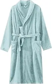 [UTOQIA] Pajama Robe Unisex Fleece Plush Robe Soft Fluffy Long With Pockets Bathrobe Warm Winter Lounge Bathrobe