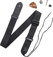 HOT SEAL Simple Black Adjustable Genuine Leather Metal Hook Ukulele Strap Strong Back Straps (Black)