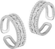 [Aheli] Cubic Zirconia Studded Silver Plated Adjustable Toe Ring Fancy Bichiya Jewellery for Women, Brass, No Gemstone