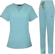 [kowaku] Women Scrub Set Top Jogger Pants, Soft Workwear Healthcare V Neck T Shirts, Nurse Costume Nursing Uniform for Cosmetology