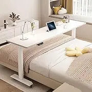 CUPKEE Over The Bed Table with Wheels for Easily Move Overbed Table, Electric Lifting Adjustable Height 75-103Cm, Over Bed Computer Table for Working Studying,D,150cm