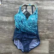 Miraclesuit Aquamarine Wrapsody One Piece Swimsuit Size 8 Blue Multi $194