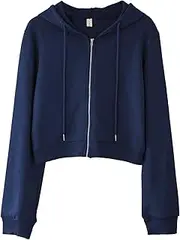 [Amazhiyu] Women's Cropped Zip up Hoodie Long Sleeves with Drawstring Hooded Cotton Crop Tops