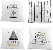 BRIGHTFUFU Classic Christmas Gold Pillowcase 4 Pack Pillowcase Set Decorative Pillow Protector White