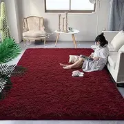 DweIke Area Rugs for Bedroom Living Room, 3x5 Fluffy Burgundy Red Rug Non-Slip Carpet for Kids Boys Girls Teen Dorm Nursery Home Decor, Super Soft Shaggy Plush Indoor Bedside Carpets