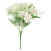 7 Branch Artificial Silk Rose Hydrangea Fake Flowers with Stem, White