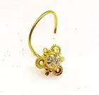 18K GOLD NOSE PIN STUD RING CUBIC ZIRCONIA STONE SIMPLE JEWEL L BAND PATTERN