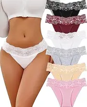 [ALL OF SHE] Pack of 6 Women's Lace Cotton Underwear Women Sexy Lingerie Hipster Panties Women's Breathable Underwear Soft Briefs Multipack S-XL