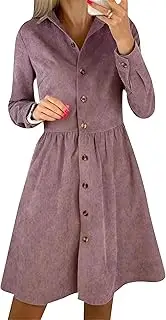 [YMING] Women's Classic Corduroy Formal Dress Plain One Line Loose Dress Elegant Simple Slim Fit Dress, Purple, XL