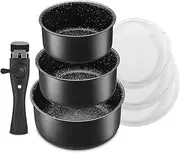 Fadware Cookware Set 7 Pieces | Cooking Pot Set 16 + 18 + 20 cm | 1 Removable Handle and 3 PE Sealing Lids | Induction Casserole Milk Pot for All Cookers | Non-Stick Coating | Oven-Safe