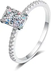[Moisza] Radiant Cut Pave Solitaire 1/2 Carat D Color VVS Moissanite Diamond S925 Engagement Ring