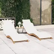 Teak Wood Sun Loungers - Folding Outdoor Recliner Lounge Chair for Lawn, Garden, Patio, & Beach Camping - Solid Wood, Gravity Comfort, Set of 2