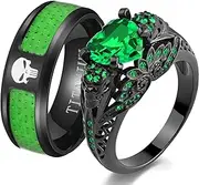 Ringskull Skull Rings His and Hers Couple Rings Skeleton Rings Heart Green Cz Womens Wedding Ring Punk Ring