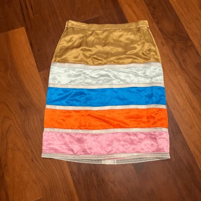 J Crew women’s Crochet Lace Midi Striped Colorblock linen blend lined skirt size