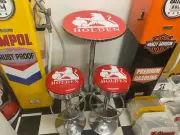 HOLDEN RETRO RED LION PREMIUM BAR STOOLS X 2 AND TABLE ADJUSTABLE HEIGHT
