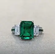 2.45 Ct Octagon Natural Emerald Engagement diamond Ring 14K solid white gold