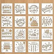 16 PCS Happy Birthday Cake Stencil - 5.9 x 5.9 inches Cookie Templates Reusable Drawing Painting Stencil for Cakes, Card, Cookies, Baking, Party Templates Decor