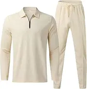 [AboveSun] Kingsire Matching Set for Men, 2 Piece Outfits Casual Long Sleeve and Pants Sets, Athletic Jogging Outfits Suits, Khaki, Large, Khaki, Large