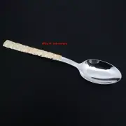 Solid 999 Fine Silver Spoon Yellow Lotus Flower Handle Dinner Spoon 5.90inch