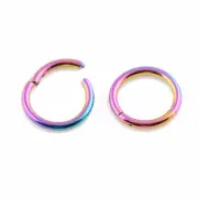 PAIR 16G Rainbow Titanium HINGED Segment Nose Ring Ear Helix Clicker Tragus Hoop