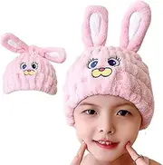LCBD Microfiber Hair Towel Wrap for Kids, Pink Rabbit Dry Hair Cap Suck Water, Absorbent Quick Girls Boys Hair Drying Towel, Lightweight Bouncy Hat Headscarf for Wet Hair