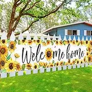 Breling Large Welcome Home Banner Decorations Sunflower Welcome Home Yard Sign Sunflower Banner for Military Homecoming Deployment Returning Party Supplies, 98 x 18 Inches