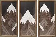 flangairy Set of 3 Wood Framed Mountain Wall Art Decor, 21×10In Brown Rustic Abstract Forest Nature Wall Art Decorations for Home Living Room Bedroom