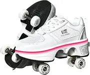 [KOFUBOKE] 2-in-1 Roller Skates & Sneakers Unisex Retractable Wheels Outdoor Fun & Fitness Kick Roller Shoes