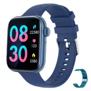 1.8" Big Screen Smart Watch for Men & Women - Health Wristwatch for Redmi Note, Mi, and Poco Series Blue Metal Strap