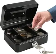 Huayeex Cash Box with Lock | Secure Money Lock Box,Secure Locking Portable Metal Saving Organizer for Valuables Register Home Security Passport Business Document Storage