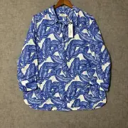 Vineyard Vines Womens Banana Leaf Lucaya Tunic Linen Blue White V Neck Polo NWT