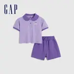 GAP 女幼童裝 LOGO純棉翻領短袖短褲家居套裝-紫色(669686)