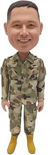 Custom Military Uniform Bobblehead Figure, Camouflage Outfit with Yellow Boots, Personalized Collectible Bobble Head Retirement Gift