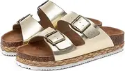 [Lryweisy] Women Suede Sandals Cork Sandals Comfortable Espadrilles Platform with Arch Support