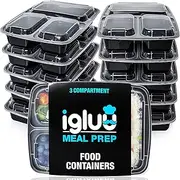 [10 Pack] 3 Compartment BPA Free Reusable Meal Prep Containers - Plastic Food Storage Trays with Airtight Lids - Microwavable, Freezer and Dishwasher Safe - Stackable Bento Lunch Boxes (32 oz)